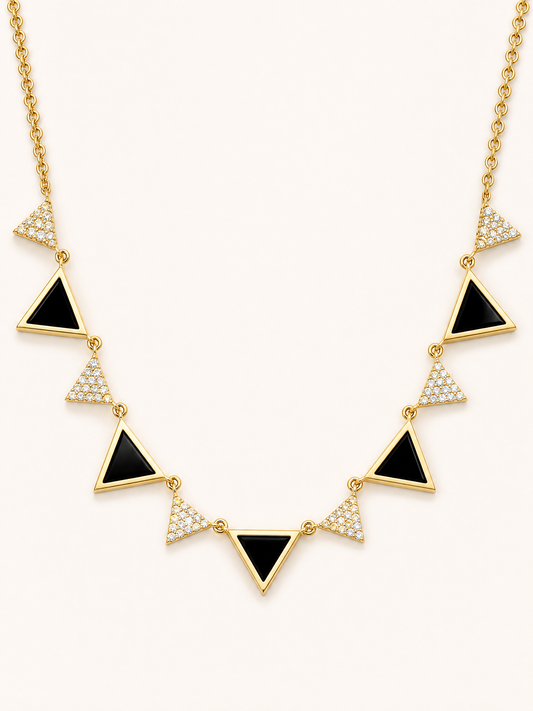 14K Gold Diamond Black Onyx Triangle Necklace