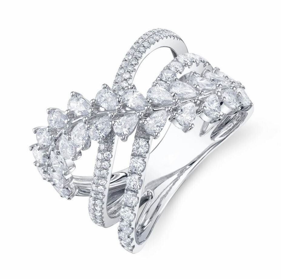 14k White Gold 1.50CT Pear Diamond Crossover Ring