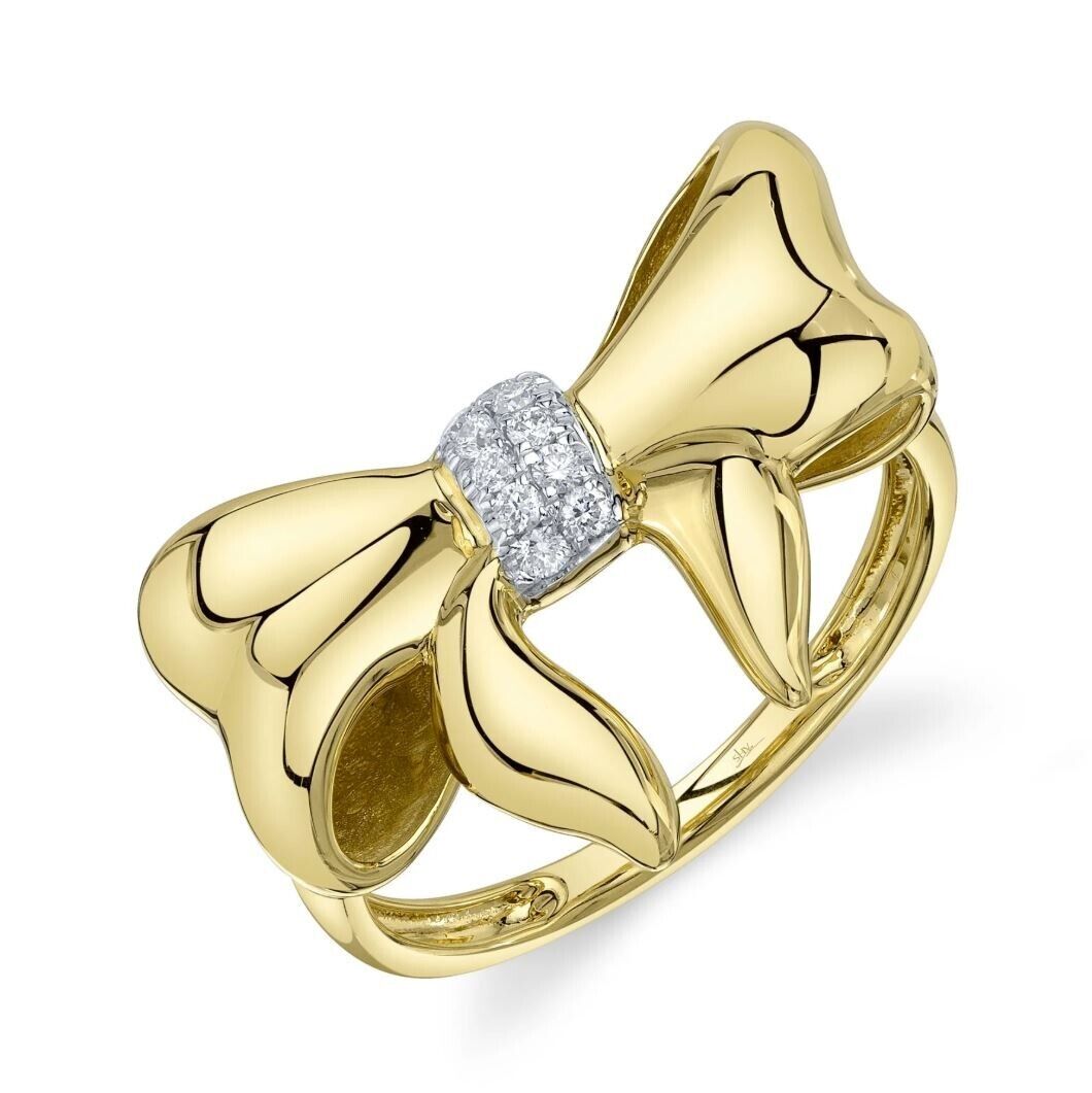 14K Yellow Gold 0.09CT Diamond Bow Ribbon Ring