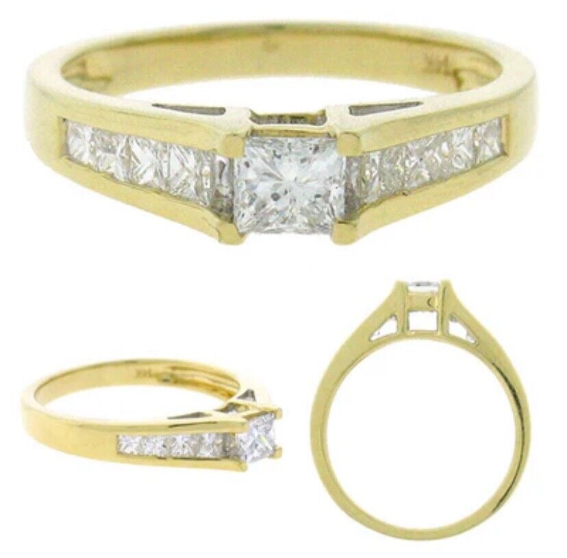 14K Yellow Gold 1.00CT Princess Cut Diamond Engagement Ring