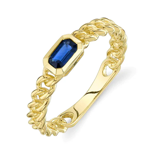 14K Gold Blue Sapphire Link Ring