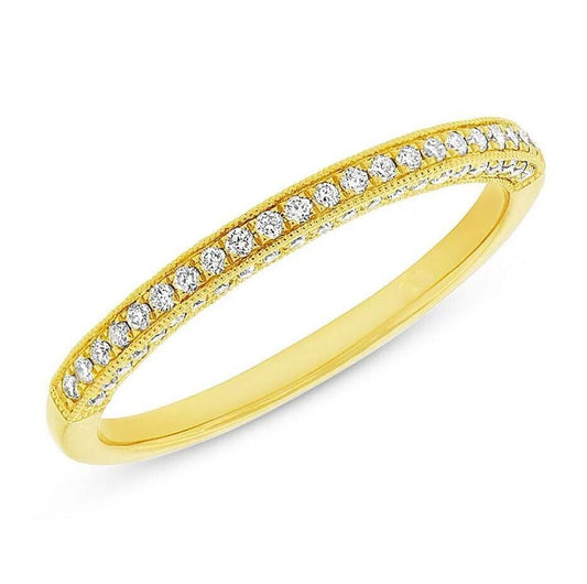 14K Yellow Gold 3 Side Diamond Wedding Band Ring