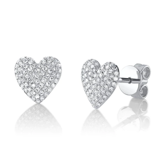 14K Gold Diamond Heart Stud Earrings