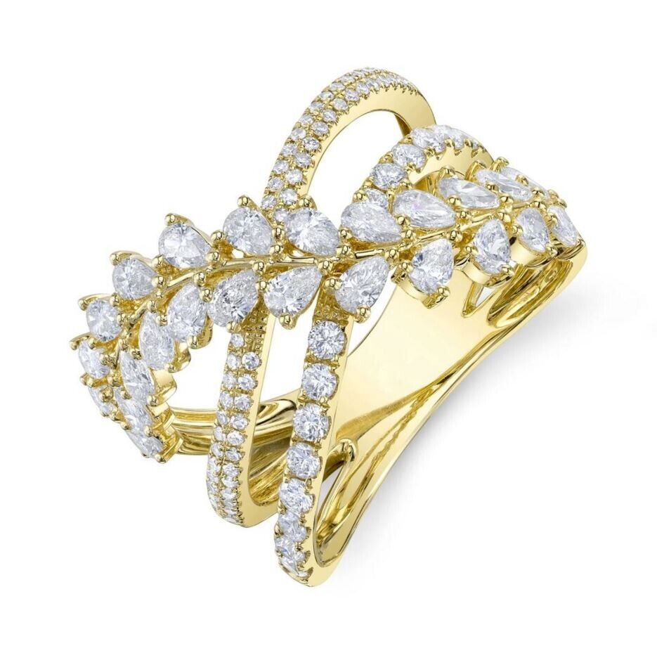 14K Yellow Gold 1.50CT Pear Diamond Crossover Ring