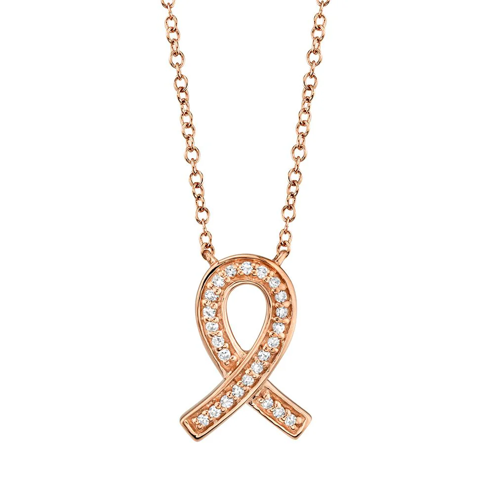 14K Rose Gold 0.10CT Diamond Ribbon Pendant Necklace