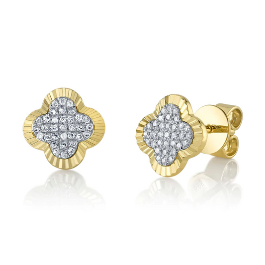 14k Gold Diamond Clover Stud Earrings