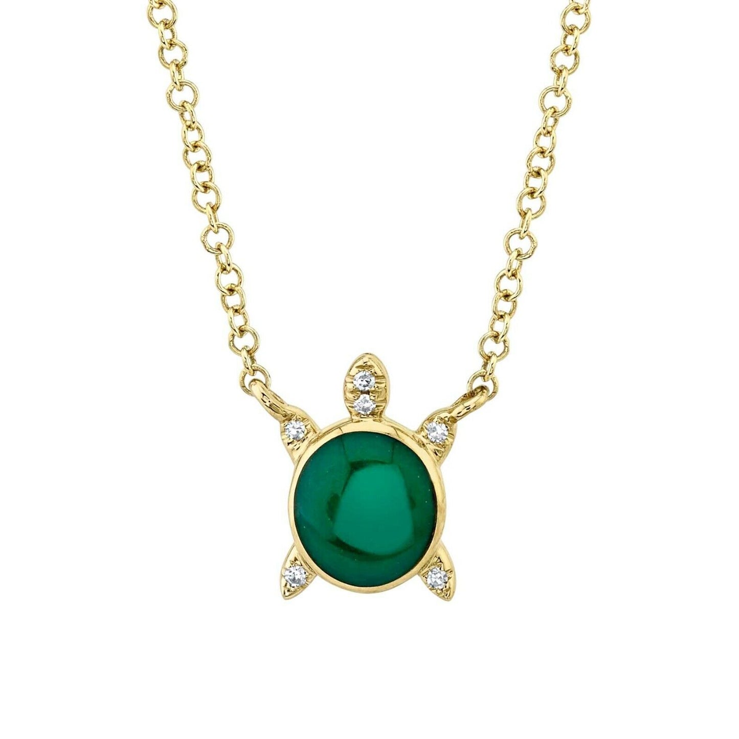 14K Gold Diamond Green Enamel Turtle Pendant Necklace