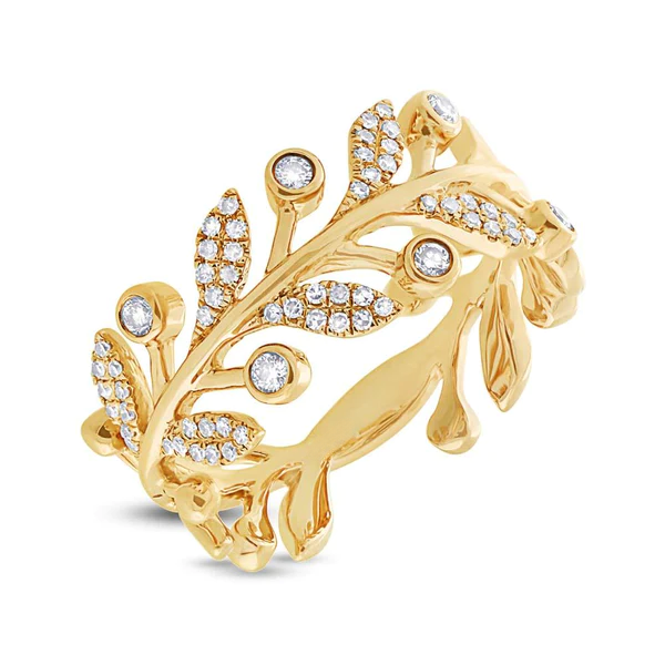 14K Gold 0.24 CT Diamond Leaf Ring