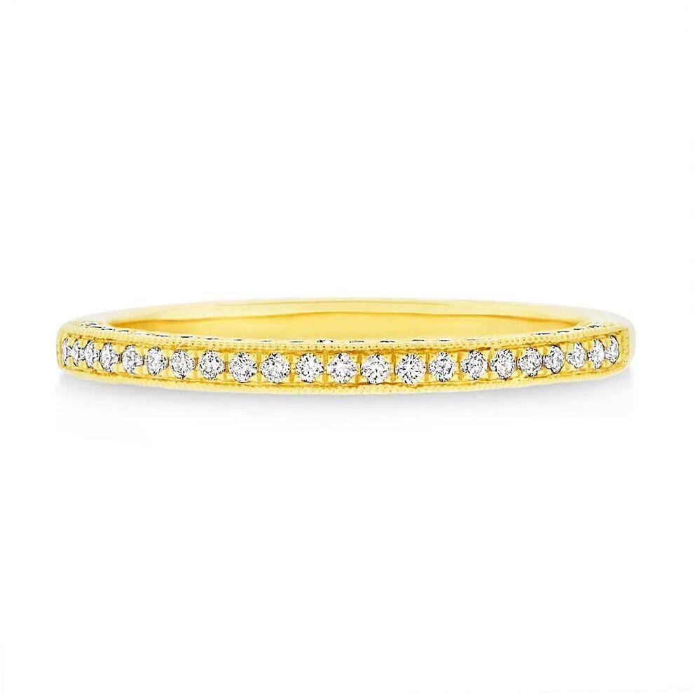 14K Yellow Gold 3 Side Diamond Wedding Band Ring