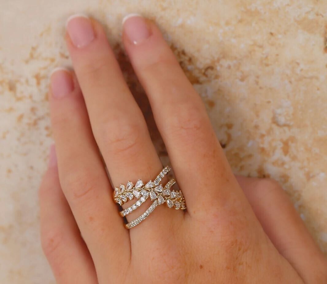 14K Yellow Gold 1.50CT Pear Diamond Crossover Ring