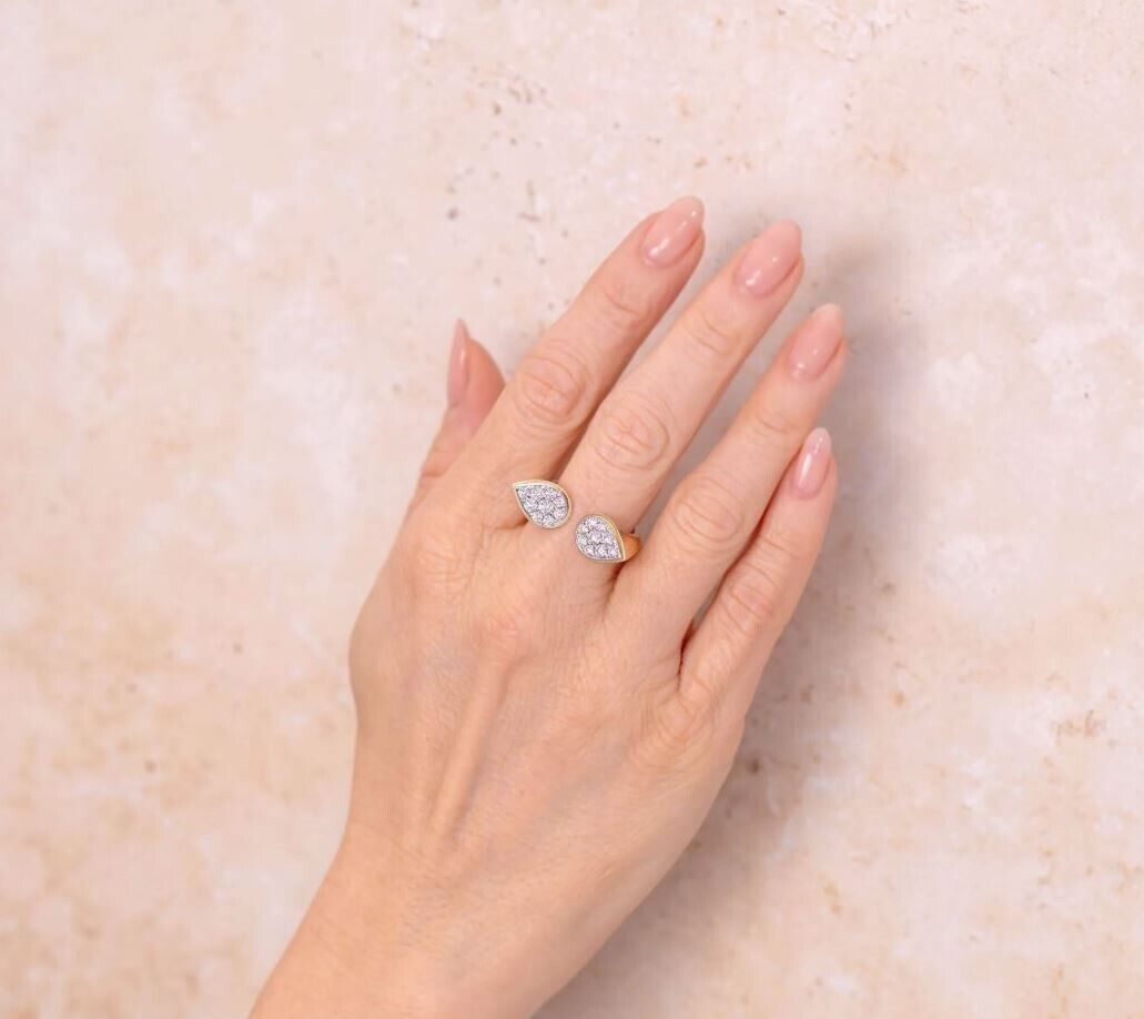 14K White Gold Open Pear Shape Statement Ring