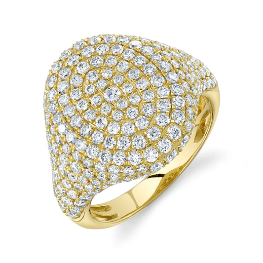 14K Gold Diamond Oval Signet Ring