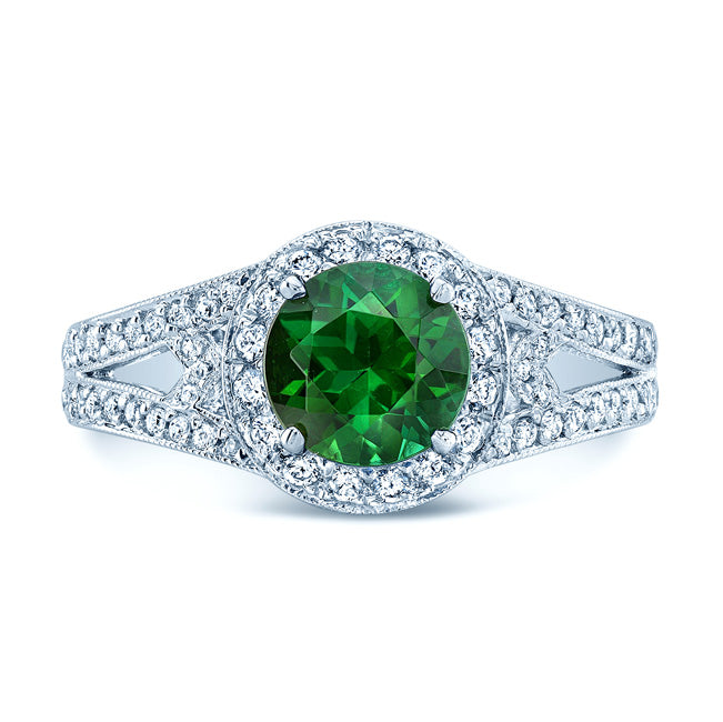 Green Tourmaline Diamond Platinum Ring 2.28 TCW Round Cut Certified Natural