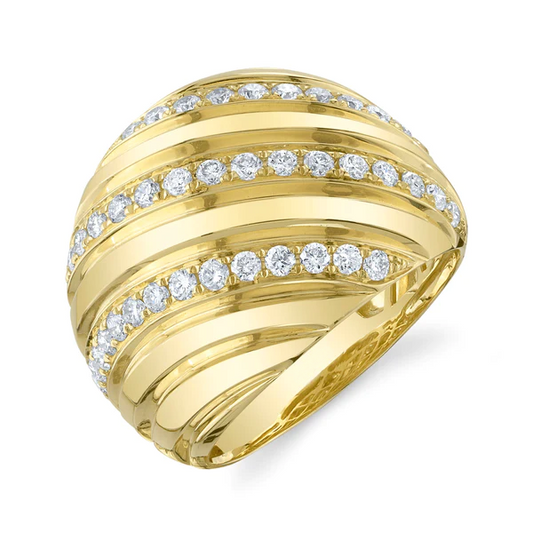14K Gold Diamond Wide Dome Ring
