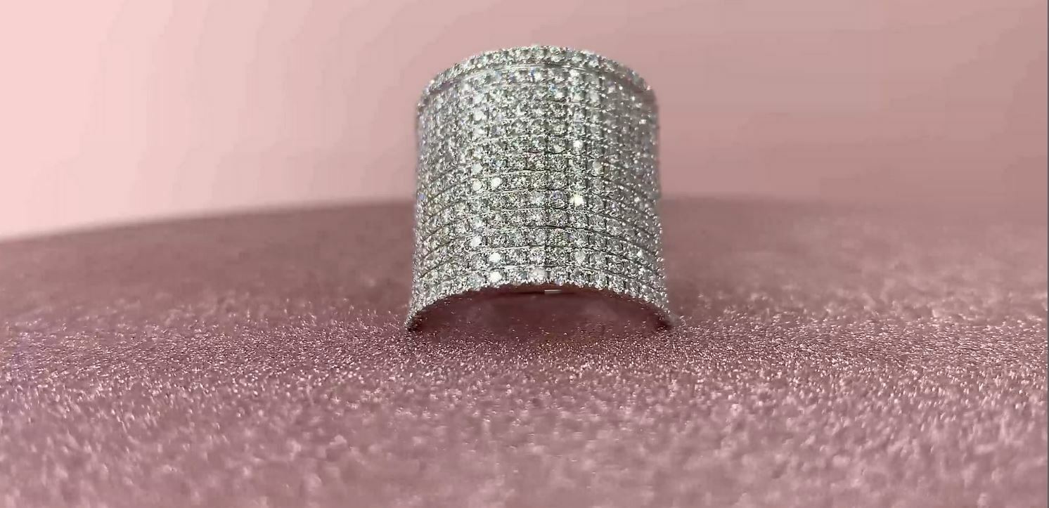 Wide Diamond Pave Ring 14K Yellow Gold Long Cocktail Dome 2.85CT Natural8