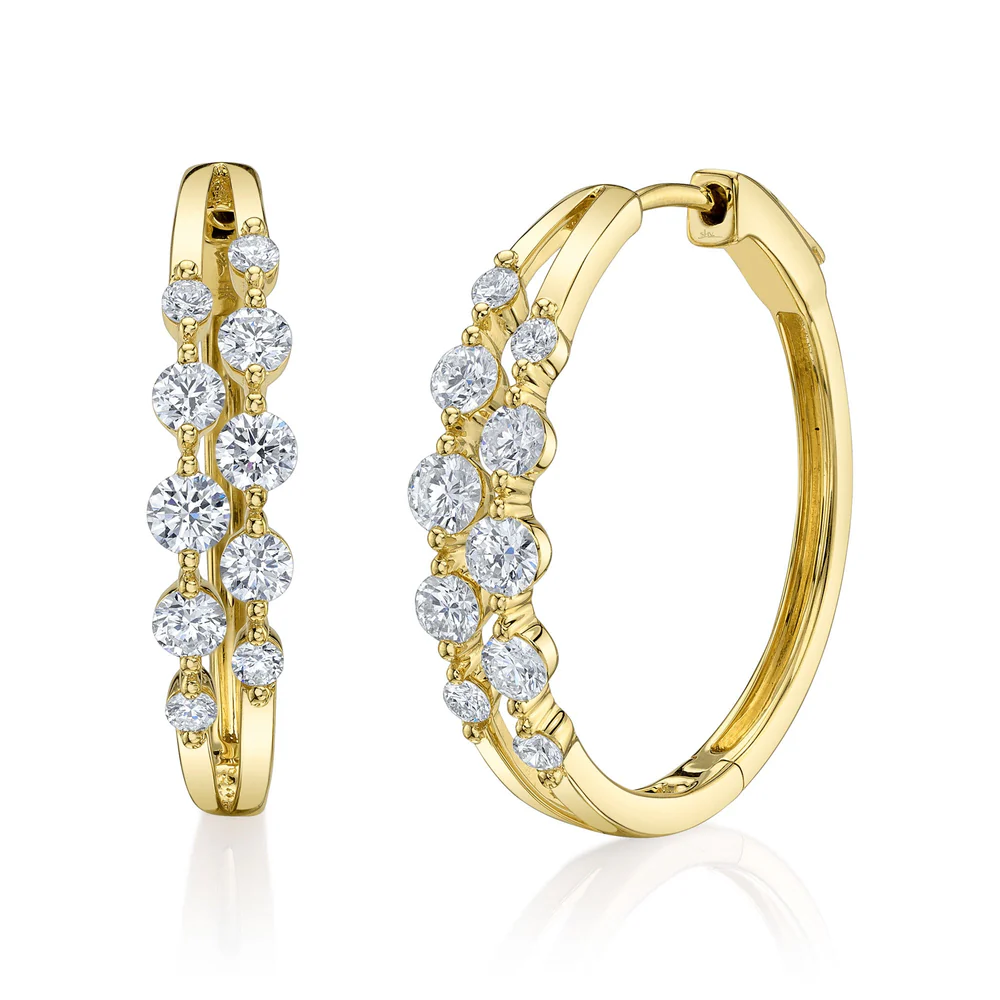 Diamond Hoop Earrings 14K Yellow Gold Round Cut Floating Natural Certified0