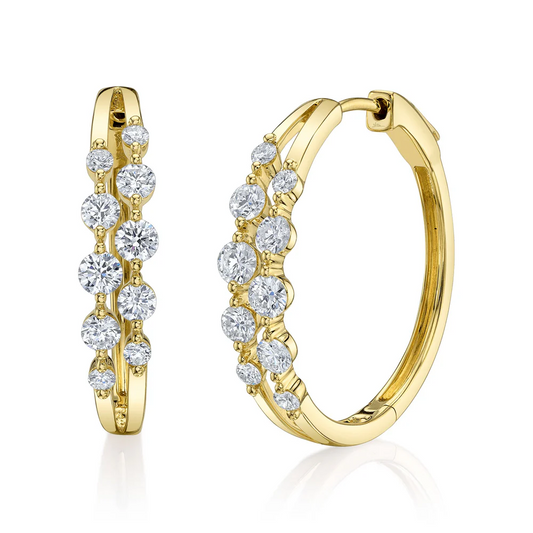 Diamond Hoop Earrings 14K Yellow Gold Round Cut Floating Natural Certified0