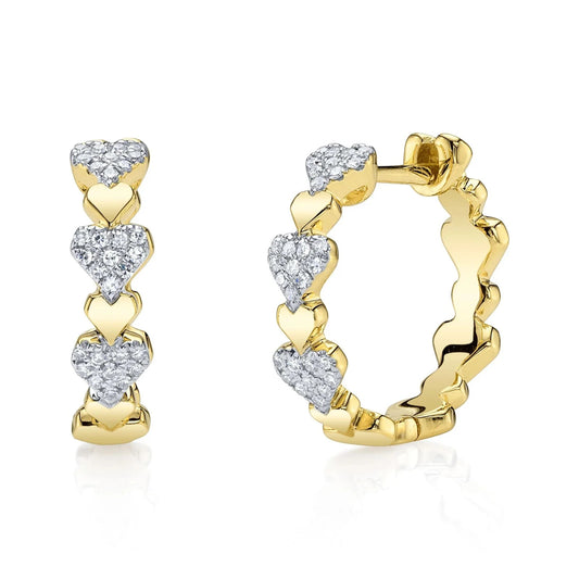 Diamond Heart Huggie Earrings 14K Yellow Gold Pave Set Natural 0.12 CT Certified0