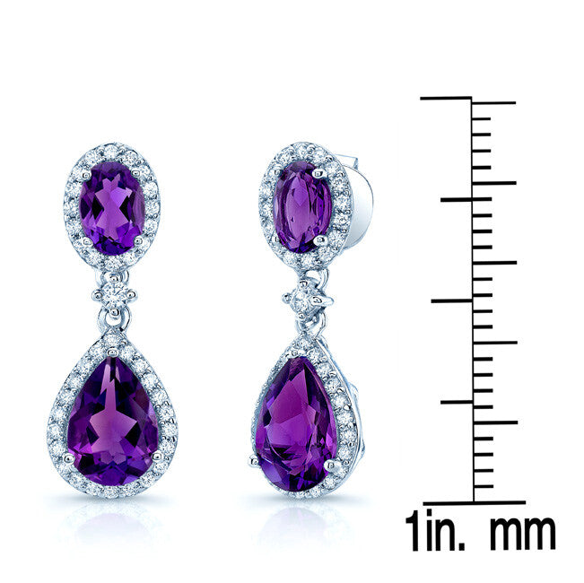 Amethyst Diamond Earrings 14k White Gold Pear Oval Teardrop Dangle 0.73ctw1
