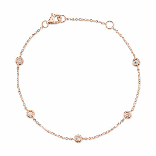 14K Rose Gold Diamonds By The Yard Bracelet Station Bezel Set 0.13 CT Natural0