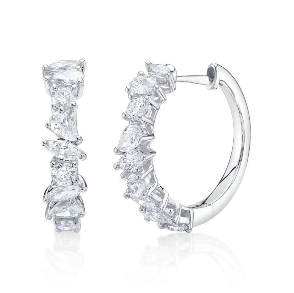 Diamond Pear Marquise Hoop Earrings 14K White Gold Natural 1.44CT0