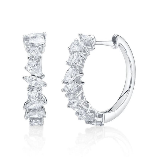 Diamond Pear Marquise Hoop Earrings 14K White Gold Natural 1.44CT0