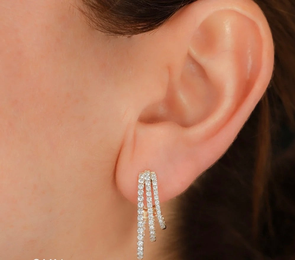 Diamond 3 Hoop Oval Earrings 14K White Gold Natural 1.58 CT Three Rows2