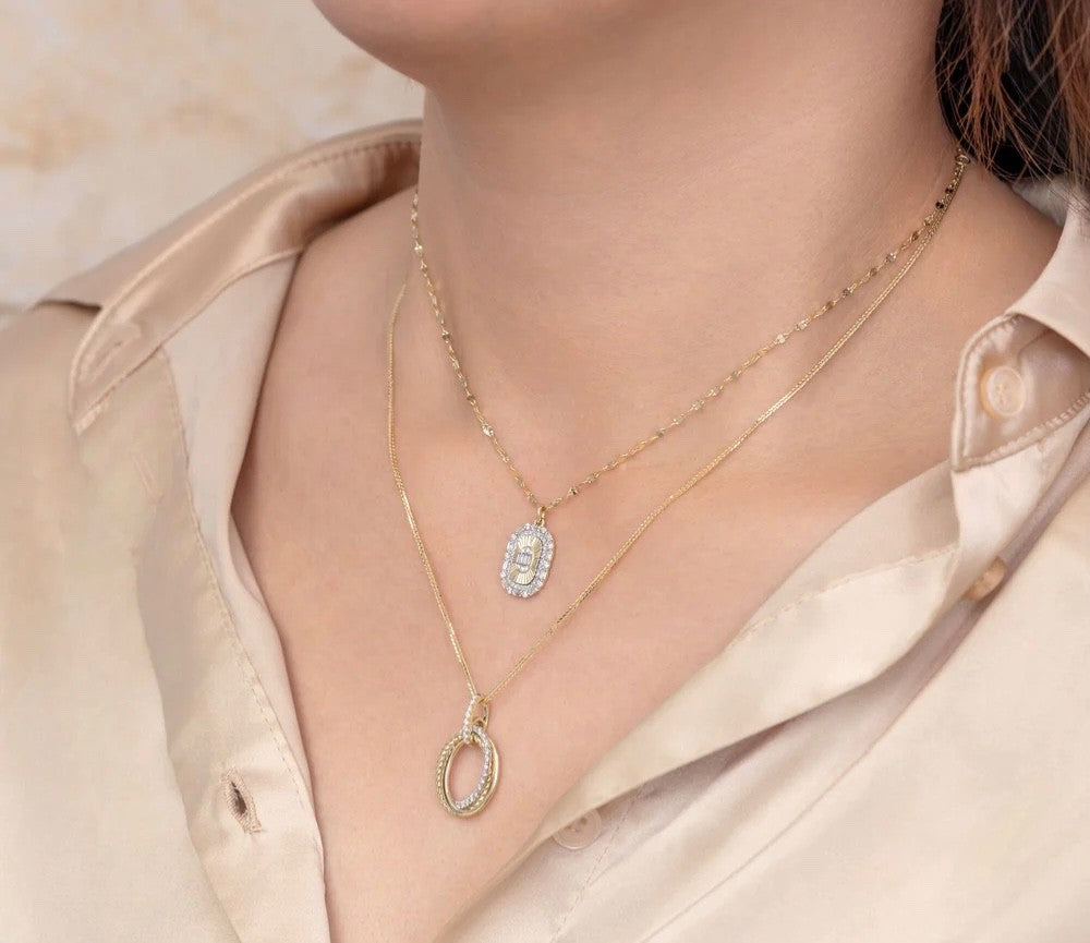 Diamond Oval Ring Necklace 14K White Gold Certified Natural 0.30CT1