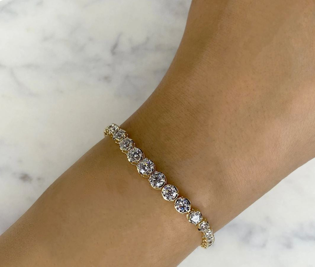Diamond Tennis Bracelet 14K Yellow Gold Crown Setting Round Cut 5.55 CT Natural1