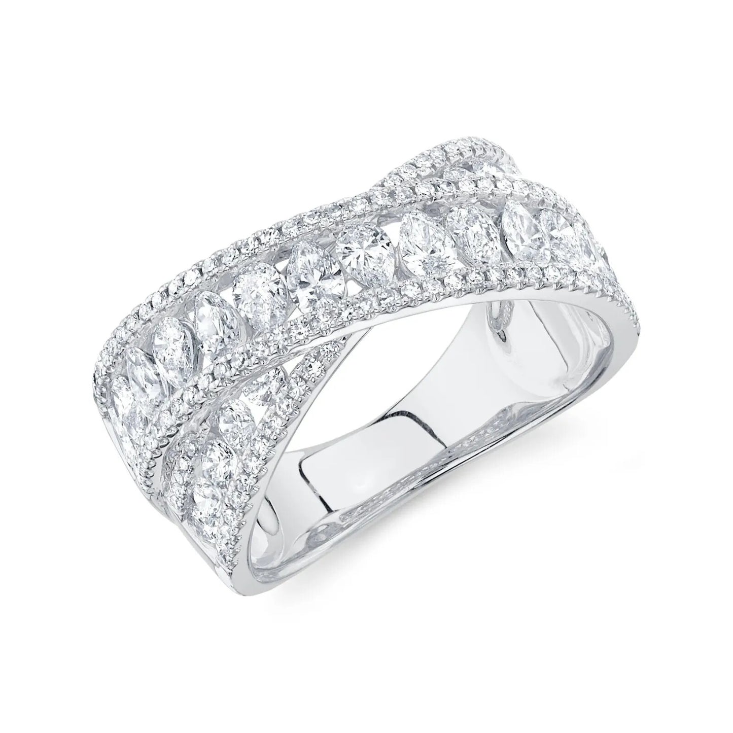 14K White Gold Diamond Bridge Crossover X Ring Pear Cut 1.65 CT Criss Cross0