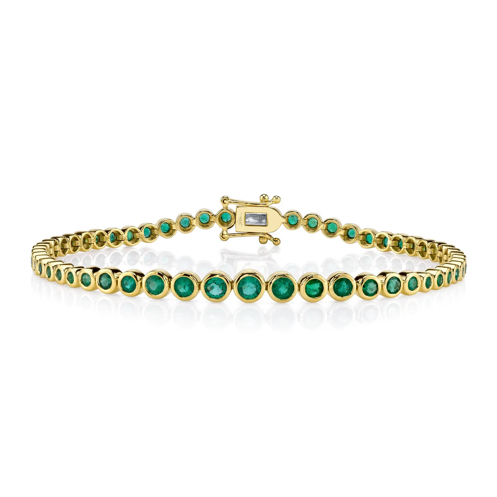 Emerald Tennis Bracelet 14K Yellow Gold Bezel Set 2.06 CT Natural Certified0