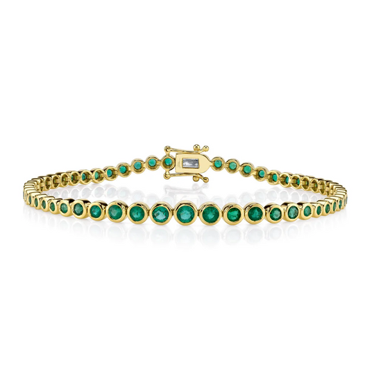 Emerald Tennis Bracelet 14K Yellow Gold Bezel Set 2.06 CT Natural Certified0