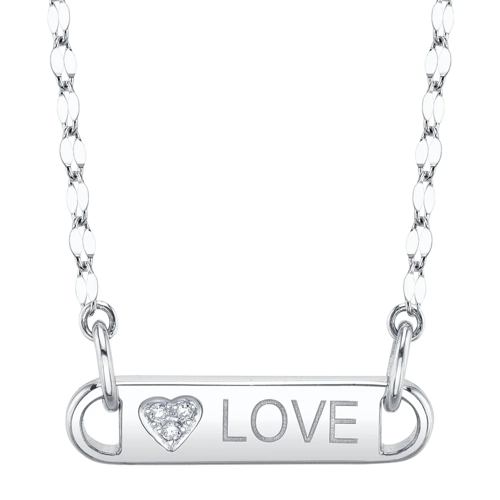 Diamond Heart Love ID Charm Pendant Necklace 14K Yellow Gold Bar2