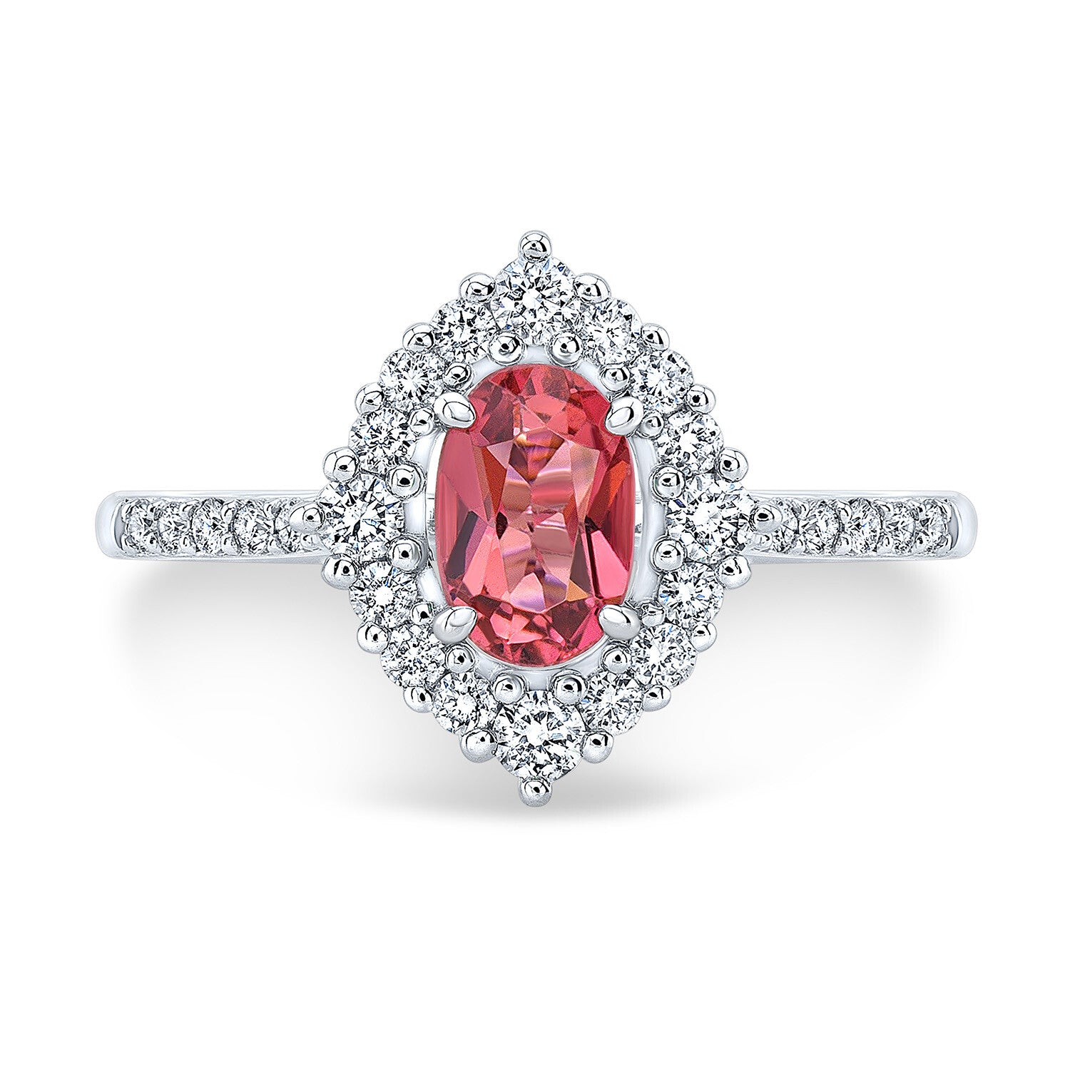 Pink Tourmaline Diamond Oval Ring 14K White Gold 0.83CTW Engagement Natural0