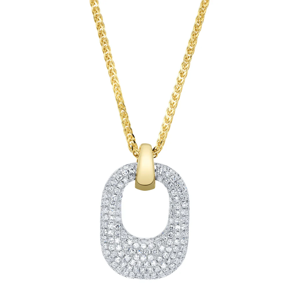 Pave Diamond Pendant Necklace 14K White Gold Natural 0.36CT Chopin Wheat Chain2