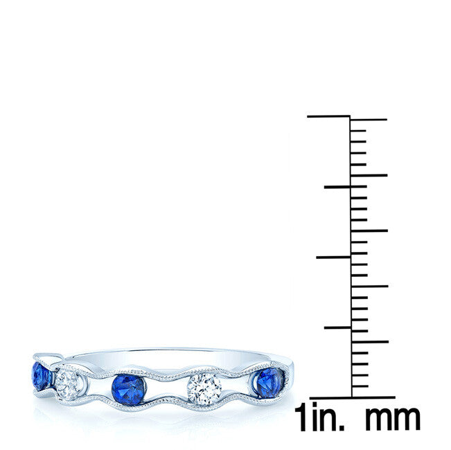 Sapphire Diamond Scallop Ring 14k White Gold Floating Band Wedding Anniversary2
