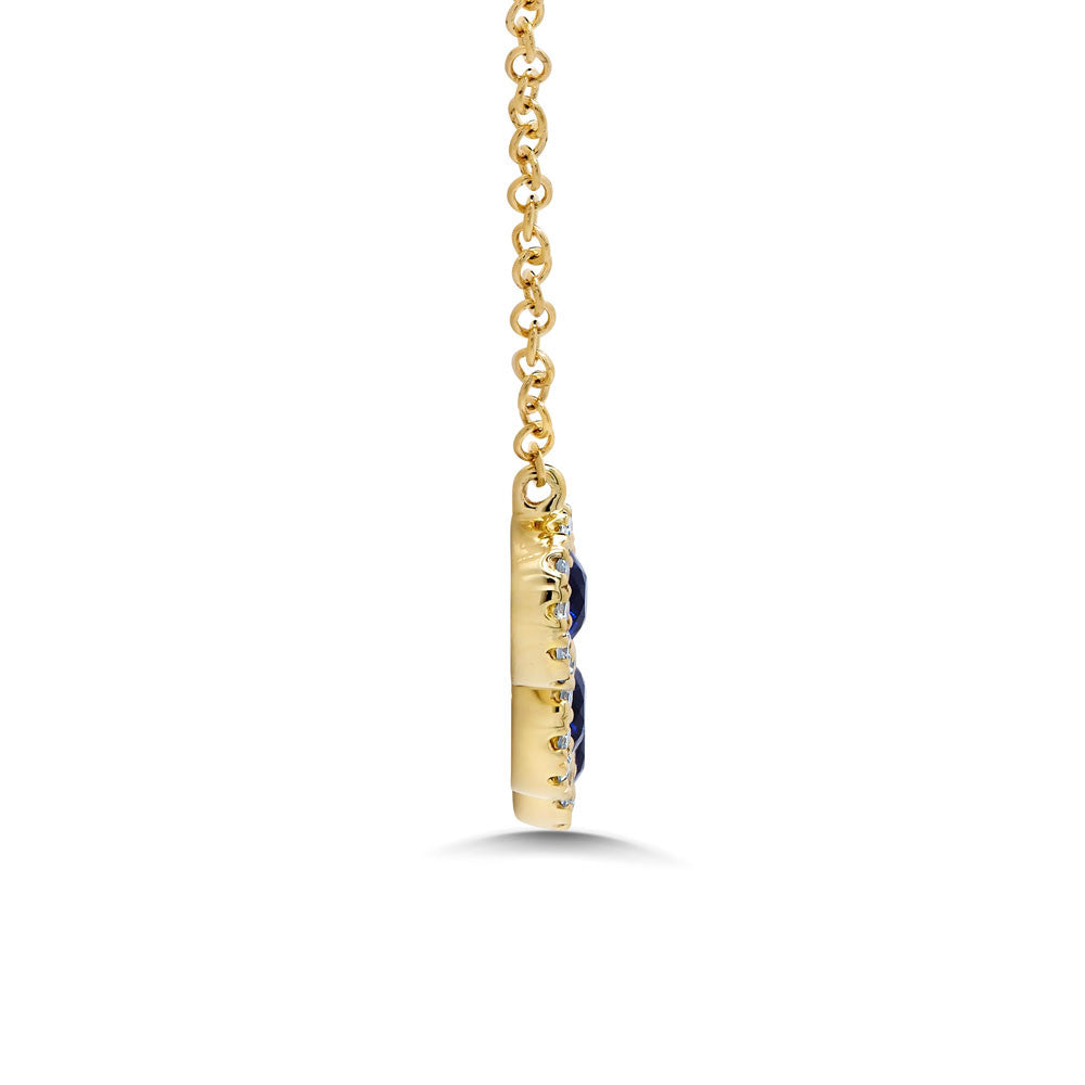 Blue Sapphire Diamond Necklace 14K Yellow Gold 5 Stone Station Pendant 0.65TCW3