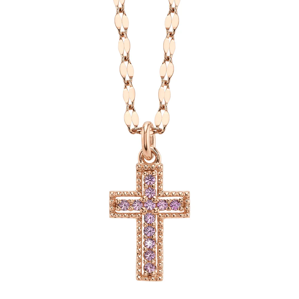 Pink Sapphire Cross Pendant Necklace 14K White Gold Natural 0.11CT3