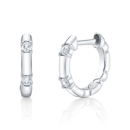 Diamond Huggie 14K White Gold Earrings 0.14 CT Round Cut Natural0