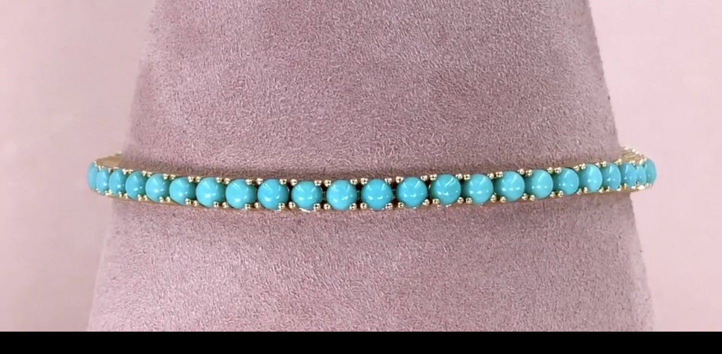 14K Gold Turquoise Tennis Bracelet 7.30 CTW Round Cut Womens2