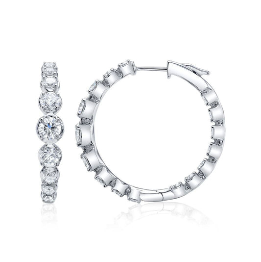 Diamond Hoop Earrings 14K White Gold Inside 3.62CT Natural Crown Set 1.10 Inch0