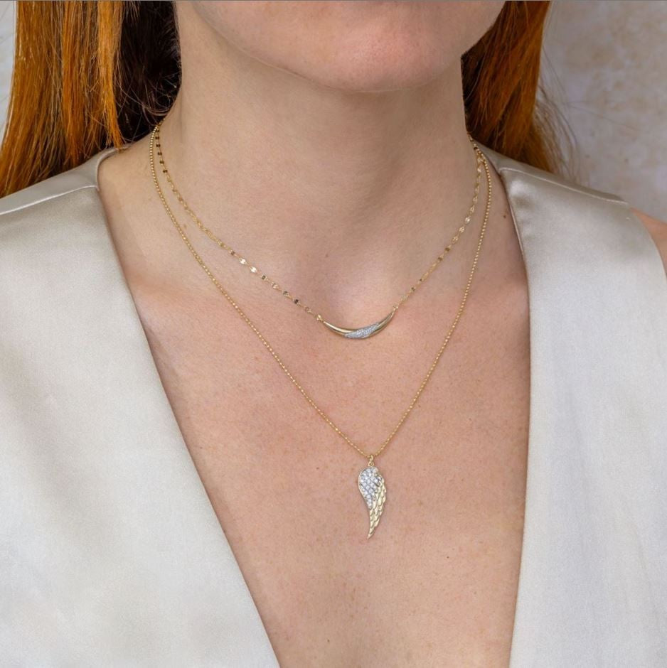 Diamond Angel Wing Cross Necklace 14K Gold Matte 0.20CT Yellow White or Rose1