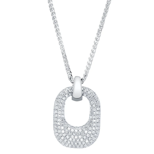 Pave Diamond Pendant Necklace 14K White Gold Natural 0.36CT Chopin Wheat Chain0