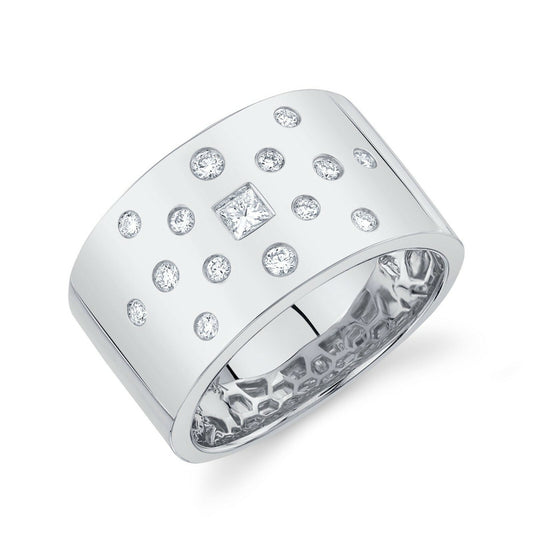 Diamond Wide Cigar Ring Band 14K White Gold Cocktail Bezel Set Floating Princess0
