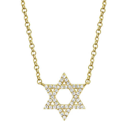 Diamond Star Of David 14K Yellow Gold Pendant Necklace Natural 0.11CT Adjustable0