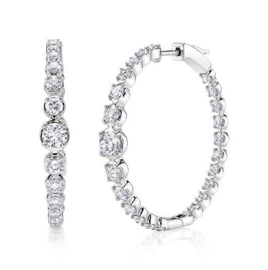 Diamond Hoop Earrings 14K White Gold Inside Out 3.66CT Natural 1.40 Diameter0