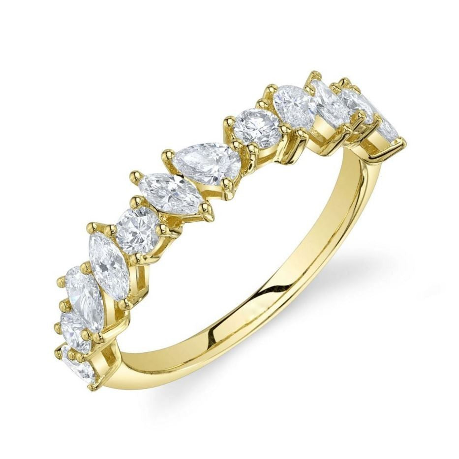 Diamond Pear Marquise Round Cut Ring 14K White Gold Mixed Shape Natural 1.06CT2