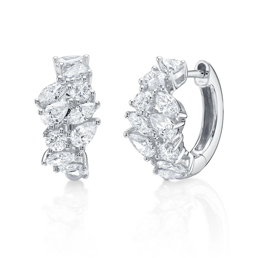 Marquise Pear Diamond Icy Hoop Earrings 14K White Gold 1.85CT Natural Certified0
