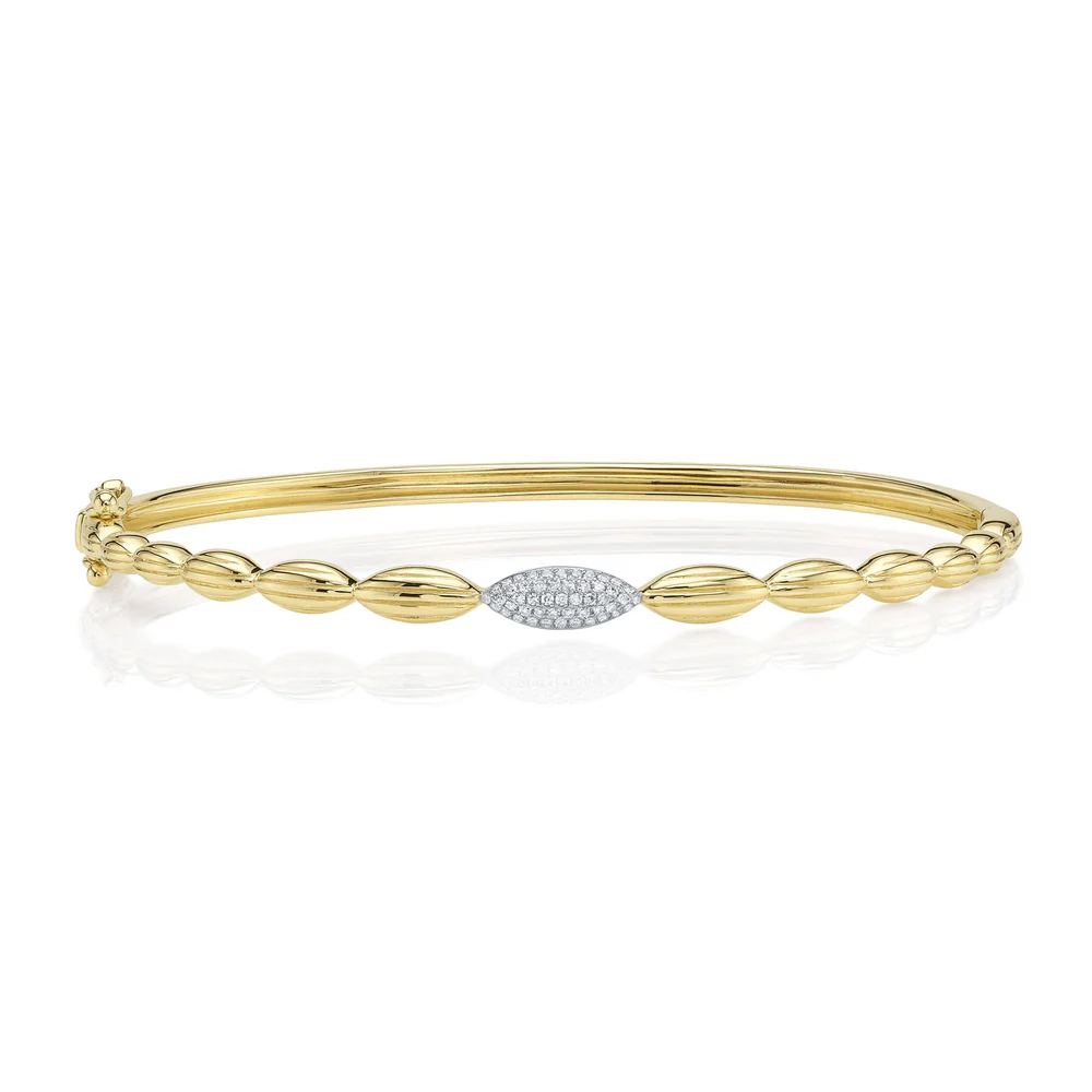 Diamond Ribbed Marquise Bangle Bracelet 14K White Gold 0.10CT Natural Certified2