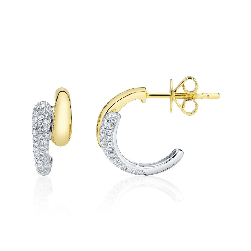 Diamond Huggie Earrings 14K Two Tone Gold Pave Set Claw Semi Huggies Natural2